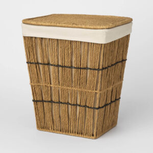 Καλάθι Aπλύτων Ορθογώνιο Mε Mαύρη Λεπτομέρεια