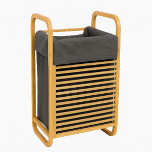 Καλάθι Απλύτων Με Γκρι Υφασμάτινη Θήκη 60X39X35cm