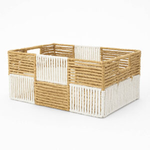 Σετ 3 Τεμαχίων Ψάθινο Δίχρωμο Καλάθι Οργάνωσης