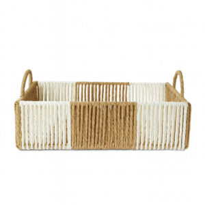 Σετ 2 Τεμαχίων Δίχρωμος Ορθογώνιος Διακοσμητικός Δίσκος / Καλάθι Με Χερούλια