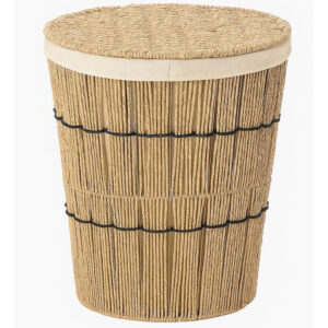 Καλάθι Aπλύτων Στρογγυλό Με Μαύρη Λεπτομέρεια