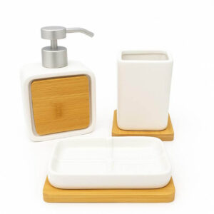 Σετ Αξεσουάρ Μπάνιου 3 Τεμαχίων Με Βamboo Λεπτομέρεια
