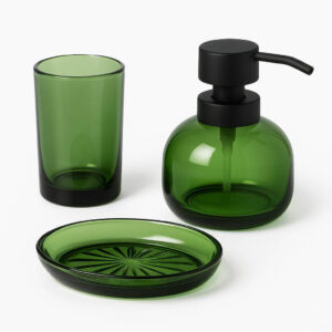 Γυάλινο Σετ Αξεσουάρ Μπάνιου 3 Τεμαχίων Πράσινο